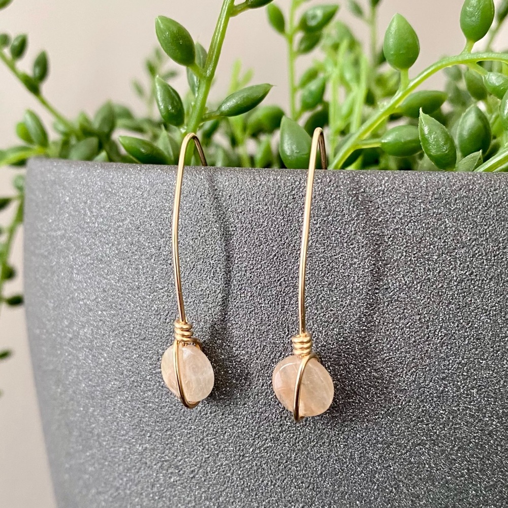 Handcrafted 14k Gold Filled + Moonstone Modern Threader Earrings